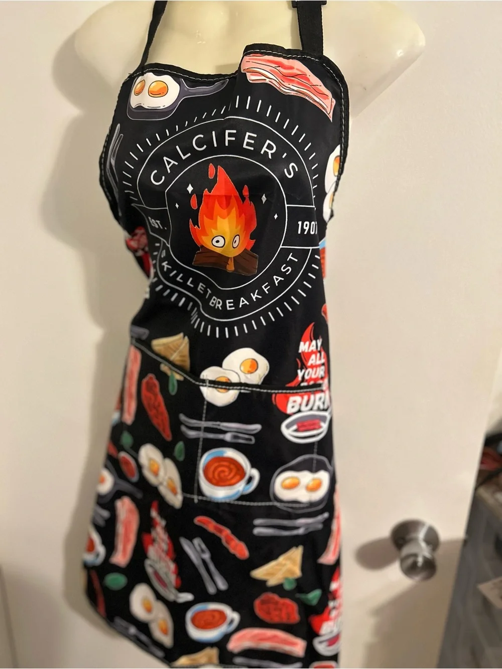 Private Label Black Apron with Bacon, Eggs & Breakfast Print